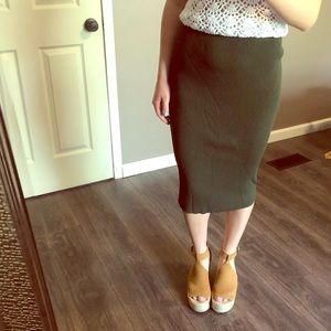 Michael Kors Olive Green Body Con Midi Skirt